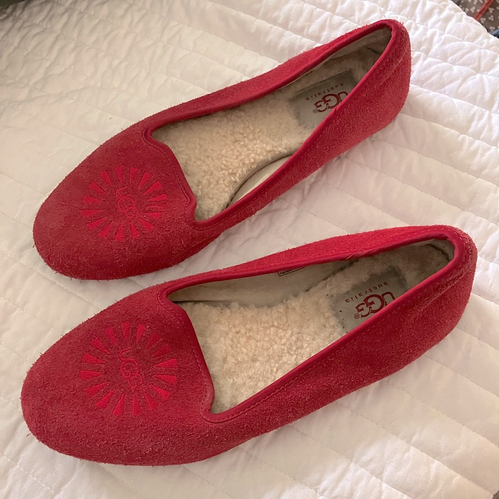 Women’s Red Ugg Australia Alloway Fur Loafer Flat House Slipper